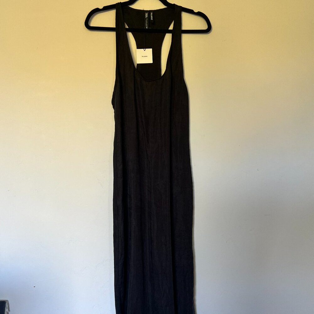 Zara Black Silky Racerback Maxi Dress NWT